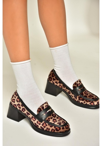 Fox Shoes T820145302 Leopar/siyah Süet Kalın Topuklu Kadın Ayakkabı Leopar - Siyah Fox Shoes T820145302 Leopar/siyah Süet Kalın Topuklu Kadın Ayakkabı Leopar - Siyah
