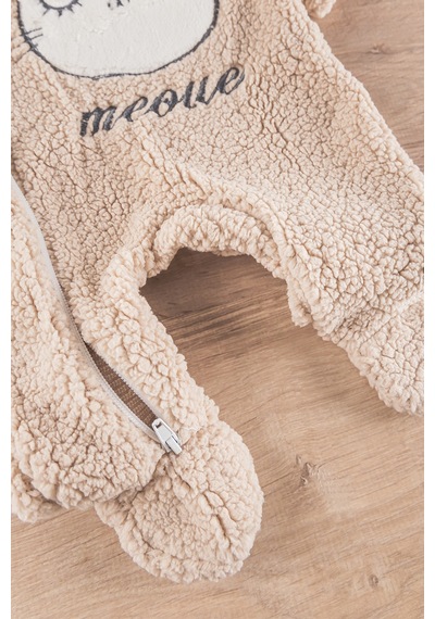 Babymod Kedi Figürlü Peluş Welsoft Kız/erkek Bebek Tulum Bej