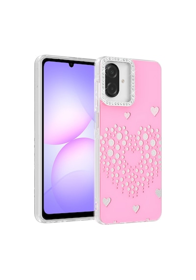Maks Technology Samsung Uyumlu Galaxy A07 Kılıf Damla Taşlı Mkst Rivas Sert Pc Kapak - Pembe