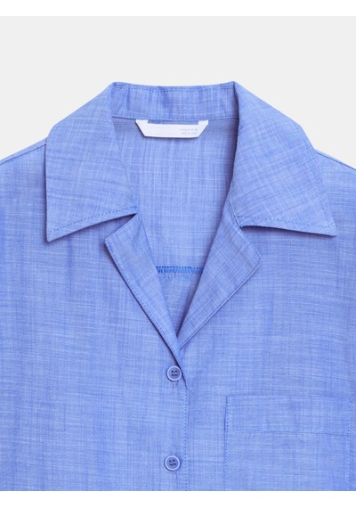 DİLVİN 50547 %100 Pamuk Crop Gömlek-indigo İndigo