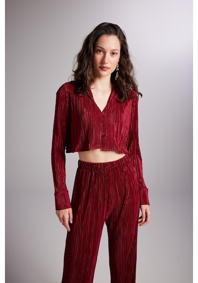 Holly Lolly Crop Model Düğme Kapamalı Comfy Crop Gömlek Bordo