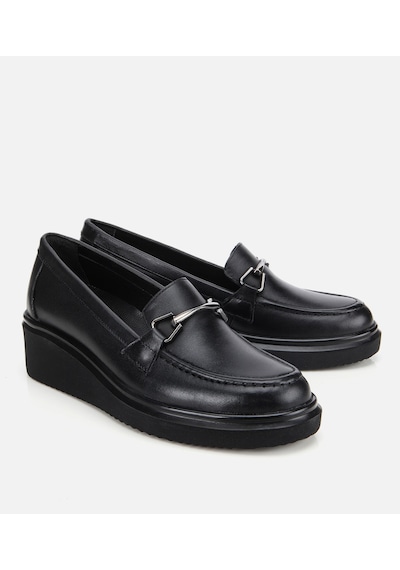 Hotiç Kadın Deri Siyah Tokalı Dolgu Topuklu Klasik Loafer 01ayh314460a100 01ayh314460a100 Siyah