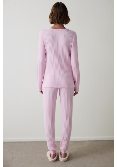 Penti Açık Pembe Cozy Time V Yaka Uzun Kollu Termal Etkili Pijama Takımı