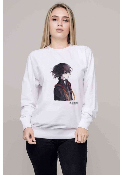 Anime Tokyo Ghoul Anteiku Baskılı Beyaz Kadın Sweatshirt (534619095)