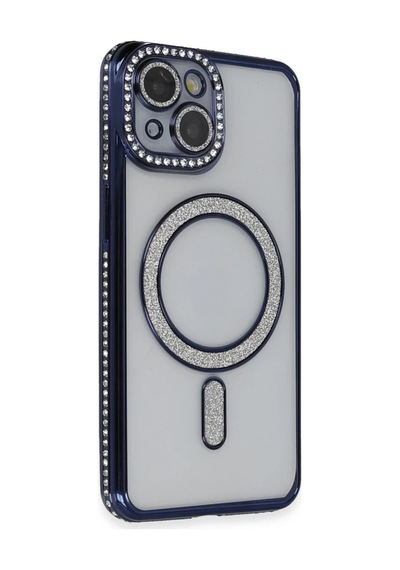 İphone 14 Uyumlu Kılıf Joke Simli Magneticsafe Kılıf - Lacivert