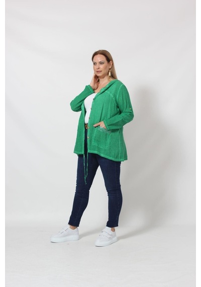 Moda Berray B027 Cebi Pullu Kapüşonlu Gömlek Yeşil 001
