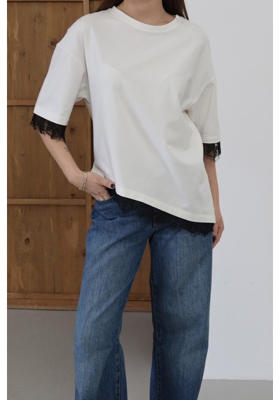 Verymoda Dantel Detaylı Tişört D2956 Krem