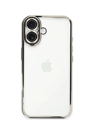 Apple Uyumlu iPhone 16 Plus Uyumlu Kılıf Lensli Silikon - Gümüş