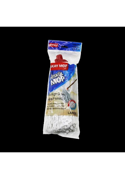 Pamuklu Püsküllü Mop Başlığı 23cm Orta-large Klasik Sap Açık Bej