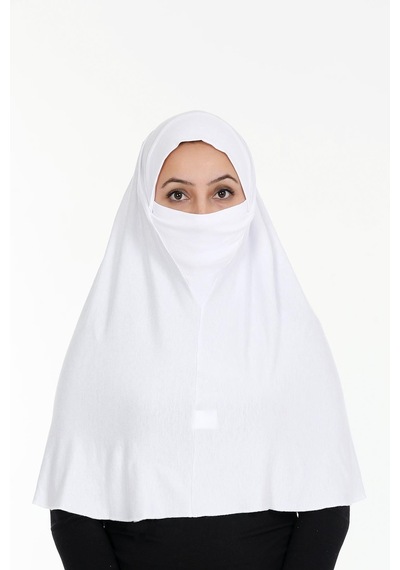 Peçeli Hazır Türban Pratik Şal Hijab Namaz Örtüsü Beyaz