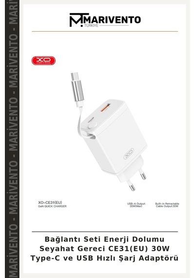 Bağlantı Seti Enerji Dolumu Seyahat Gereci Ce31 Eu 30w Type-c Ve Usb Hızlı Şarj Adaptörü