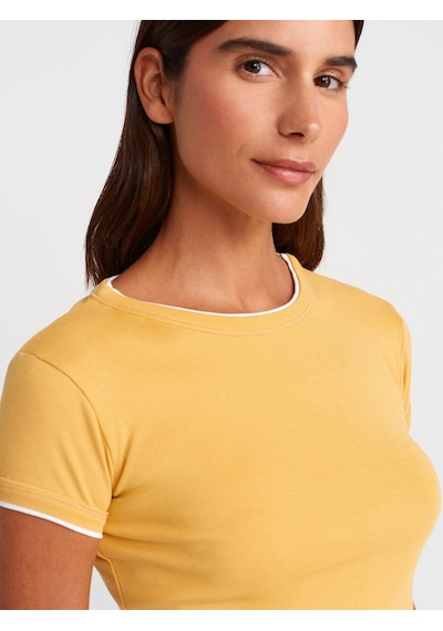 Dilvin 31750 Kontrast Kısa Kollu Tshirt-hardal Hardal