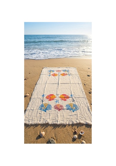%100 Pamuk 4 Katlı Müslin Kumaş Plaj Havlusu / Peştemal / Banyo / Hamam Havlusu 90 X 190 Cm Ekru - 892984341 Ekru