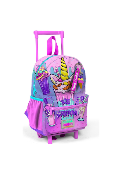Minik Yuva Çekçekli Sırt Çantası Pembe Mor Milkshake Dondurma Desenli İki Bölmeli 24049