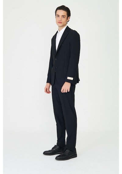 Siyah Modern Slim Fit Düz Kumaş Klasik Kesim Takım Elbise Siyah