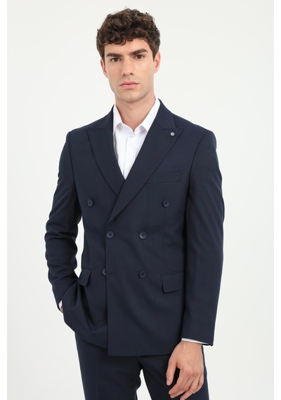 Dufy Erkek Slim Fit Sivri Yaka Lacivert Takım Elbise-25787