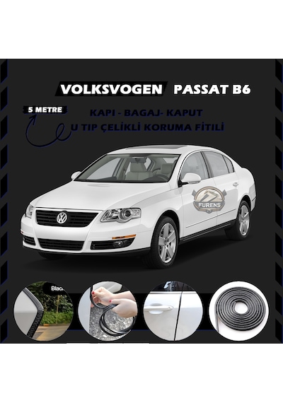Volksvogen Passat B6 Oto Araç Kapı Koruma Fitili 5metre Parlak Siyah Renk