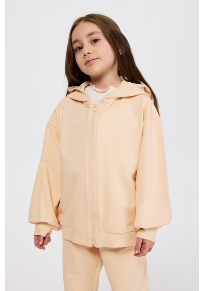 Panço Kız Çocuk Fermuarlı Somon Sweatshirt Pembe