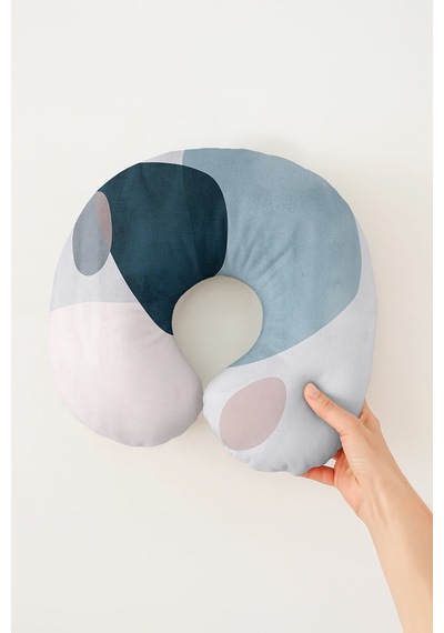 Soyut Geometrik Desenli Ergonomik Boyun Yastığı - Modern Pastel Mavi Pembe Seyahat Yastığı Metalik Orman Krem Bej