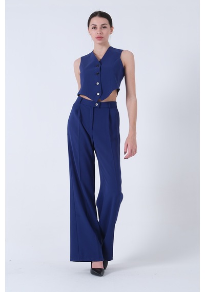Feminist Saks Ceket-yelek Pantolonlu 3lü Takım Elbise 0106324.26 Saks