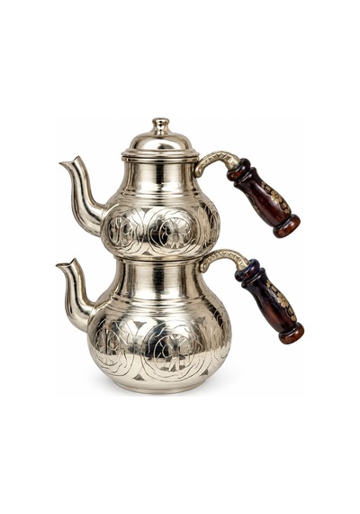 Aura Copper Ağır El İşlemeli Kalın Bakır Çaydanlık Takımı 1,2 Mm 27 Cm Gümüş Parlak/ac-cy-033