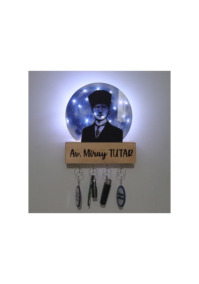 Led Işıklı Pleksi Dolunay Kişiselleştirilebilir Dekoratif Biblo Atatürk Portre Anahtar Askılığı Mavi - 737347614 Mavi