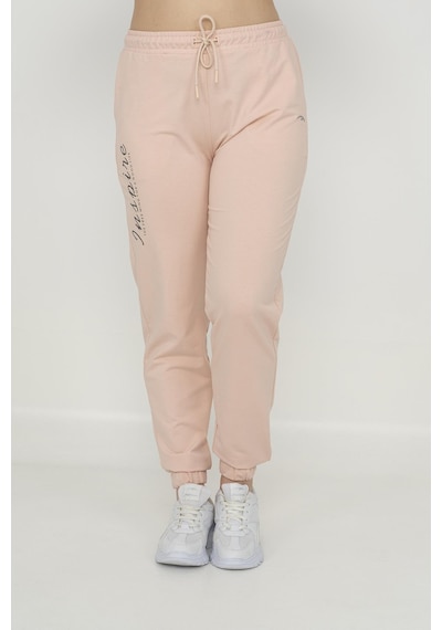 Maraton Sportswear Büyük Beden Kadın Lastik Paça Basic Pudra Eşofman Altı 21171-pudra Pudra