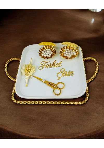 Forever Kare Porselen Söz Nişan Tepsisi Gold Gold
