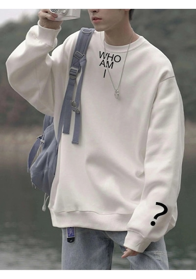 Startmore Adrift Unisex Kadın/erkek Beyaz Who Am I Oversize Bisiklet Yaka Pamuklu Sweatshirt Beyaz