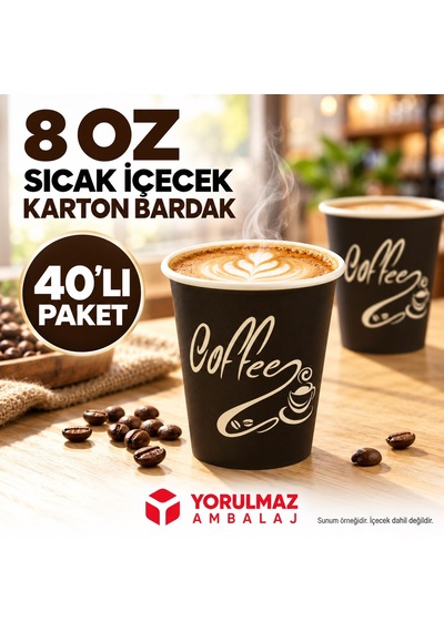 8 Oz Karton Bardak 40 Adet Sıcak İçecek Uyumlu Tek Kullanımlık Kağıt Bardak