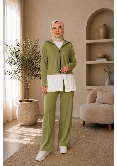 Unika Boutique Kadın Oysho Fermuar Detaylı 3 Lü Takım Haki