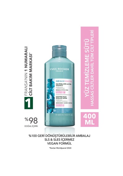 Yves Rocher Yüz&makyaj Temizleme Micellar Sütü-hassas Dahil Tüm Cilt-pure Algue Sensitive Botanik Kompleks 400ml