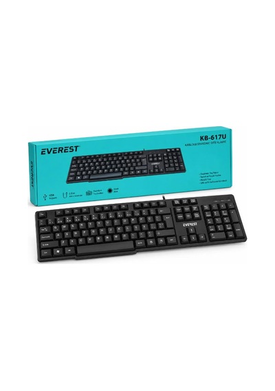 Everest Kb-617u Siyah 2mt Bakır Kablolu Usb F Standart Klavye