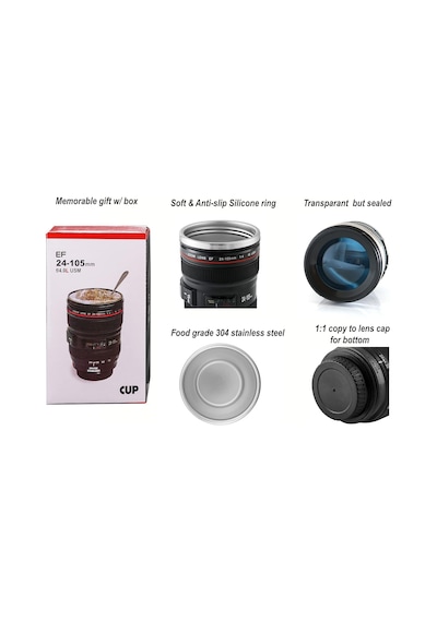 Objektif Kupa Lens Kupa Kahve Ve Çay İçin Termos Kupa Fotoğraf Tutkunları İçin Dekoratif Hediyelik 350 Ml Cam Kapak Çok Renkli