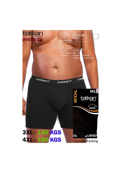Mataş Tatkan - 4'lü - Battal - Penye Modal Erkek Boxershort Siyah
