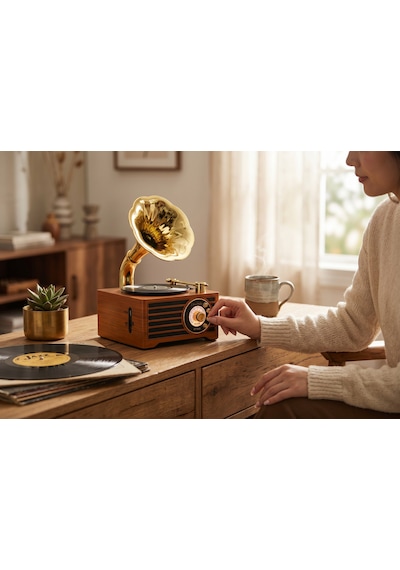 Rt-603a Gramafon Mini Nostalji Radyo,bluetooth Nostaljik Trend Radyo