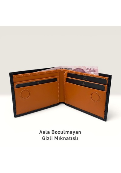 Grande Hakiki Deri Erkek Cüzdanı Siyah - Turuncu