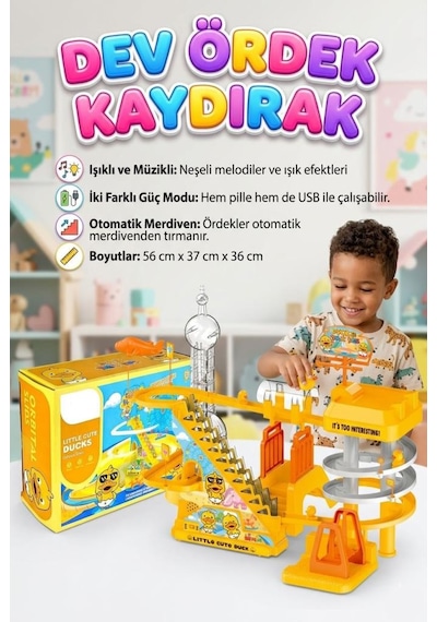Büyük Boy Dön Dolaş Ördekler Şarjlı Işıklı Müzikli Otomatik Yürüyen Merdivenli Eğitici Oyuncak Seti 1