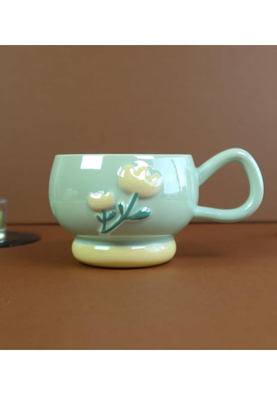 Pastel Çiçek Seramik Kahve Kupası Bm-2364 Beyaz - Çok Renkli