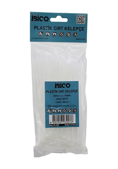 İbico İ13-007 Beyaz Plastik Cırt Kelepçe Kablo Bağı 3.6 X 150 Mm 100 Adet- 10'li Paket
