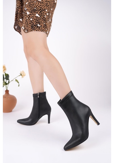 Nesilshoes Nesil Shoes Uraz 420 Siyah Fermuarlı İnce Topuklu Kadın Bot