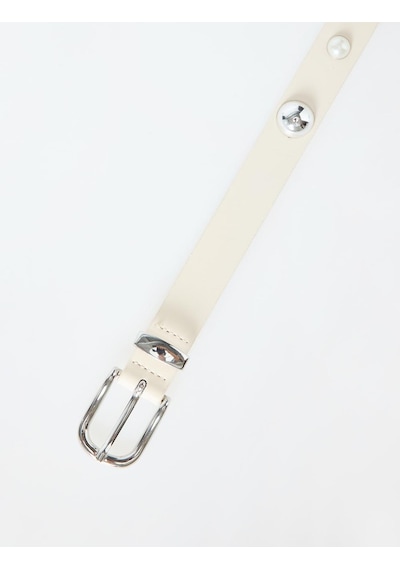 Jimmy Key Ekru Deri Görünümlü İnci Detaylı Kemer 6sw416740110