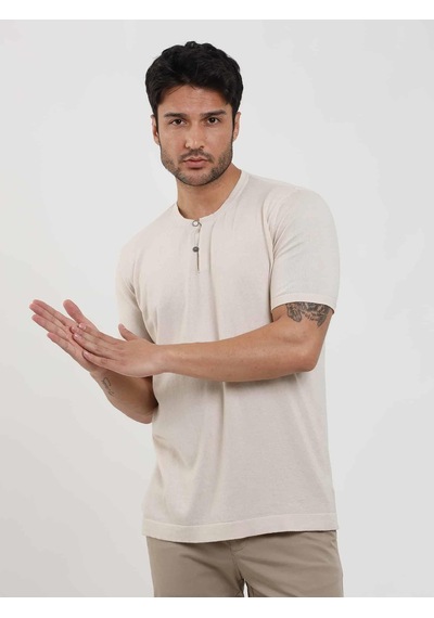 Dufy Bej Erkek Slim Fit Düz Düğmeli O Yaka Kazak - 104641-bej Bej