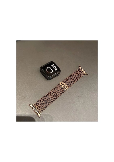 Apple Watch Seri 10-11 46mm & Seri 4/5/6/7/8/9/ultra2 44 45 49 Mm Uyumlu Leopar Desenli Metal Kordon