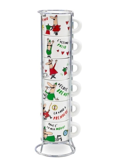 Bialetti - 6'li İstiflenebilir Cappuccino Fincan Seti - Karma Renkli - Porselen Diğer