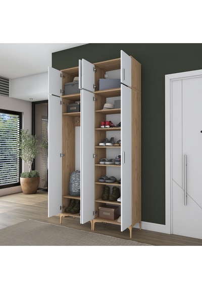 Rani Ea161 Modern Portmanto 8 Kapaklı 8 Raflı 4 Askılı Ayakkabılık Vestiyer Sepet Ceviz - Beyaz Rani Ea161 Modern Portmanto 8 Kapaklı 8 Raflı 4 Askılı Ayakkabılık Vestiyer Sepet Ceviz - Beyaz