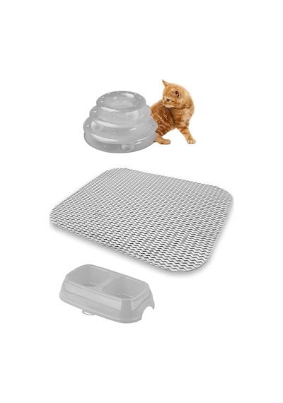 Premium Kedi Başlangıç Seti - Lüks Kapalı Kedi Tuvaleti, Taşıma Sepeti, Yatak, Tırmalama, 3 Kat