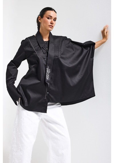 it's basic Kadın Siyah Renk Oversize Tasarım Gömlek