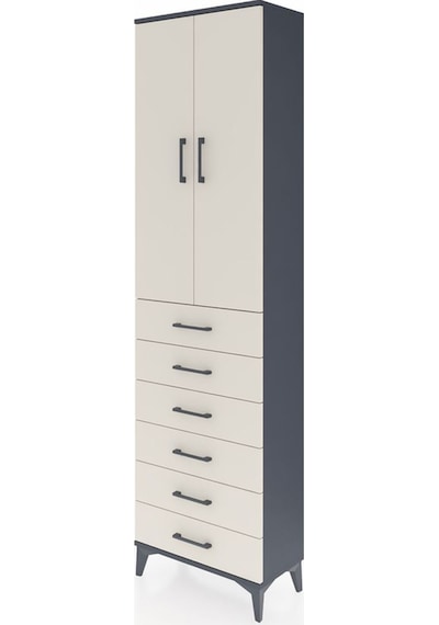 Arges Dolap 2 Raflı 6 Çekmeceli Tek Askılı 60x30x221 Antrasit... Antrasit