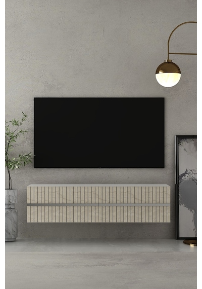 120dhdtda5btg Tedy Lazer Pleksi Desenli Duvara Monte Tv Sehpası Beyaz-traverten-gümüş